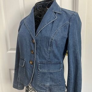 Talbots Classic Denim Blazer Jacket Tailored Blue Cotton with Stretch • Size 8